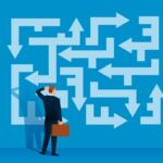 No quick fix for the fundraising problem Illustration of businessperson confused about which way to go.