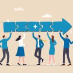 Venture debt: Exploring funding structures Illustration of the concept of people collaborating on a deal.