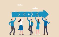 Illustration of the concept of people collaborating on a deal.