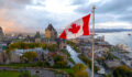 The Canadian flag flying over Old Quebec City