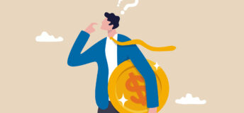 Animated image of a person holding a giant gold coin, from Getty Images.