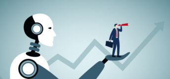 A robot helps a business person see.