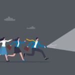 Illustration of concept of guiding someone through the dark.