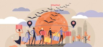 Photo showing illustration of the concept of immigration and emigration.