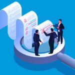 Photo illustration of attorneys/lawyers examining a document.