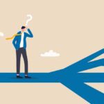 Illustration of business person confronted with multiple choices.
