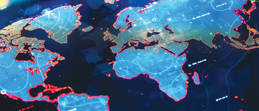 World Map on digital pixelated display