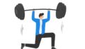 Illustration of business person lifting heavy weights.