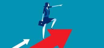 Illustration showing woman business leader showing the way.