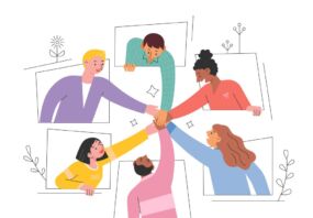 Illustration of the concept of women and men networking.