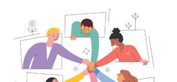 Illustration of the concept of women and men networking.